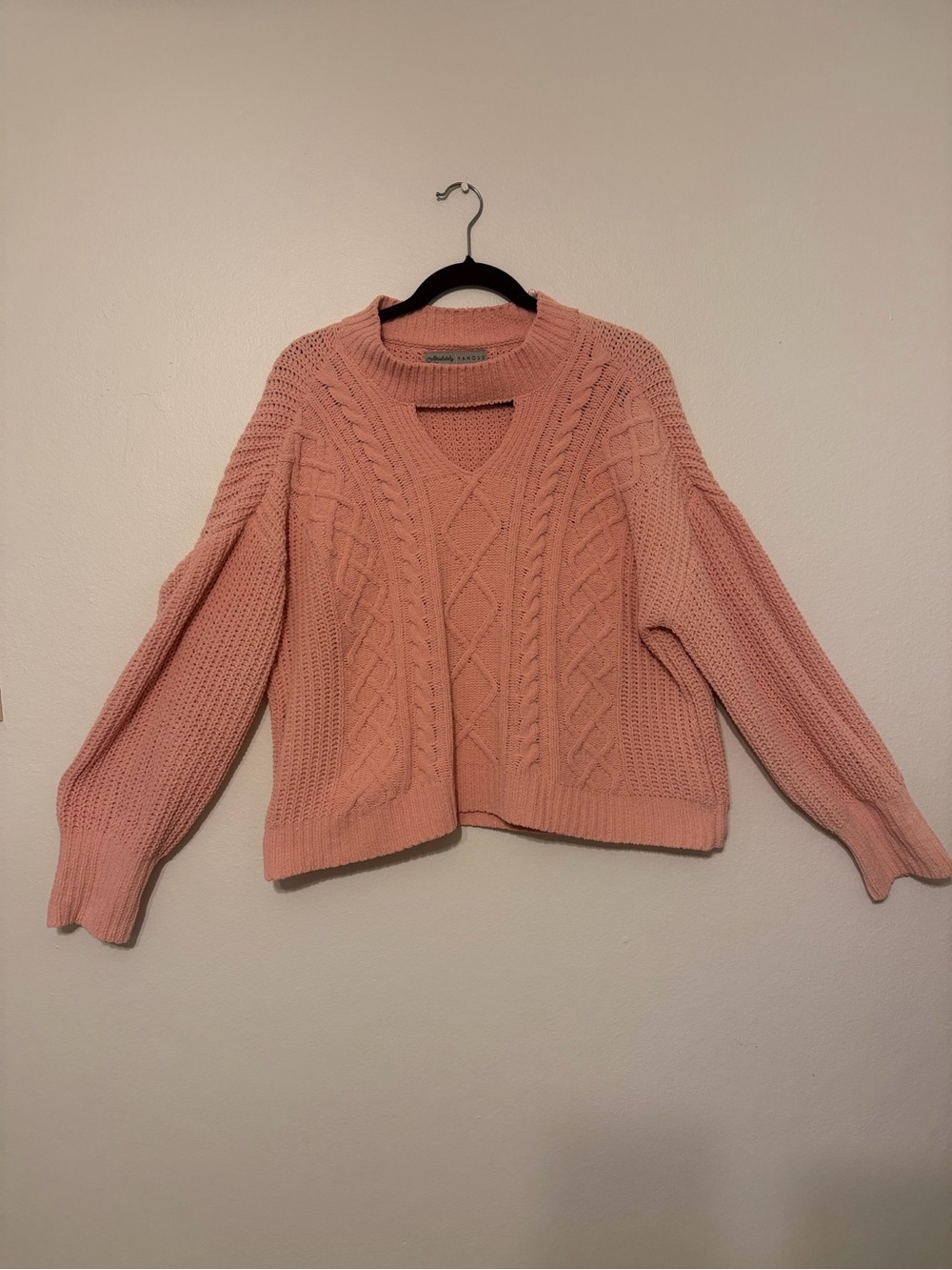 Absolutely Famous Blush Pink Cable Knit Cutout Sweater